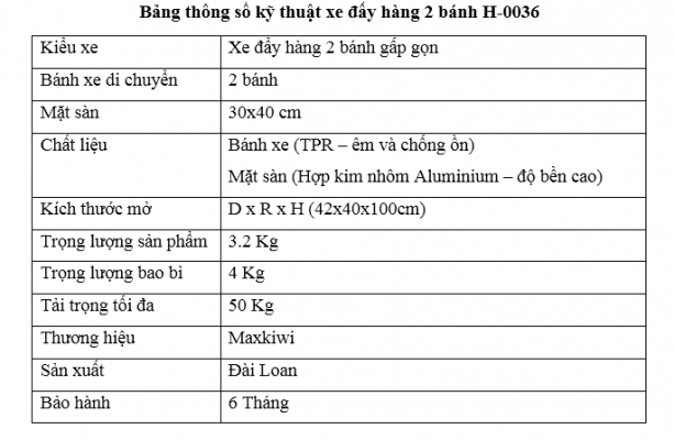 Bảng thông số H-0036