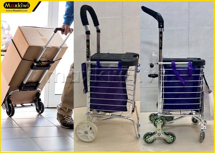 Xe đẩy hàng đi chợ có nhiều loại sản phẩm