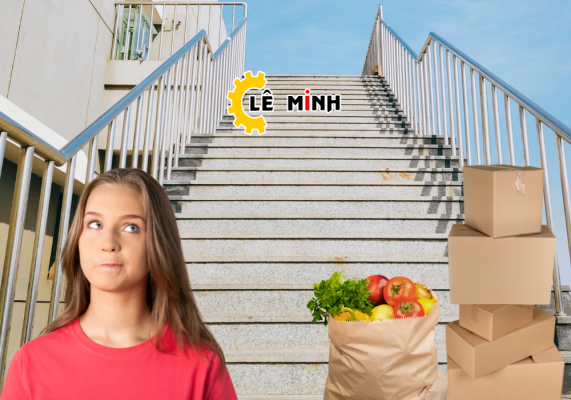 xe đẩy hàng lên cầu thang
